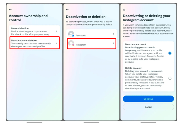 How to delete or deactivate an Instagram account.